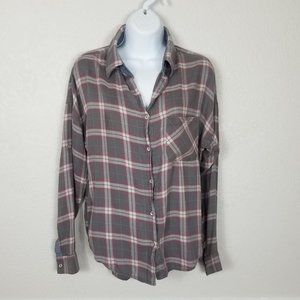NSF Button Down Plaid Flannel Shirt Size XS